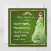 Pix Dezines Emerald Tiara/Gown Quinceañera Einladung (Rückseite)