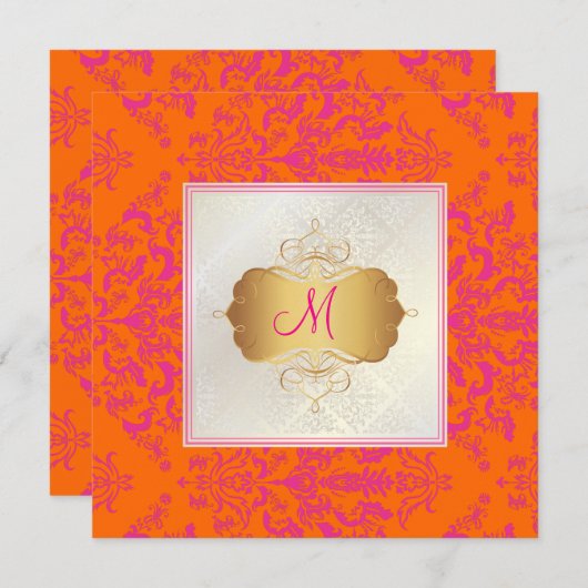 Pix Dezines Étienne Damask Einladung (Vorne/Hinten)