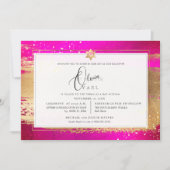 Pix Dezines FLASHY PINK GOLD BRUSHSTROKE Mitzvah Einladung (Vorderseite)