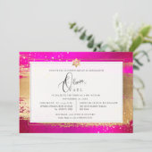 Pix Dezines FLASHY PINK GOLD BRUSHSTROKE Mitzvah Einladung (Stehend Vorderseite)