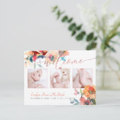 Pix Dezines Floral Watercolor Baby Girl Ankündigungspostkarte (Stehend Vorderseite)