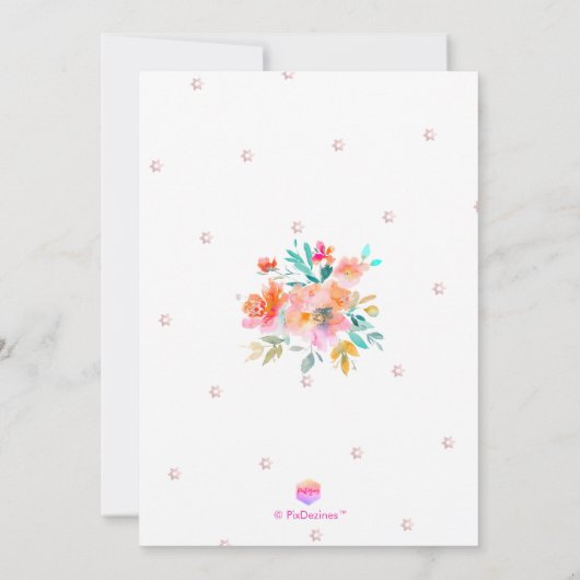 Pix Dezines Garden Rose Wasserfarben Bat Mitzvah Einladung (Rückseite)