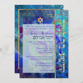 Pix Dezines grunge stars/Bar Mitzvah/dunkelblau/go Einladung (Vorne/Hinten)