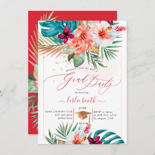 Pix Dezines H2 Tropisches Paradies Luau Abschluss Einladung (Vorne/Hinten)