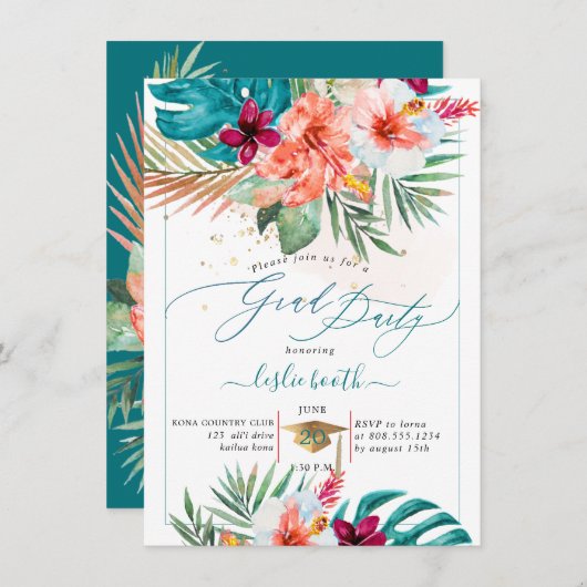 Pix Dezines H2 Tropisches Paradies Luau Abschluss Einladung (Vorne/Hinten)