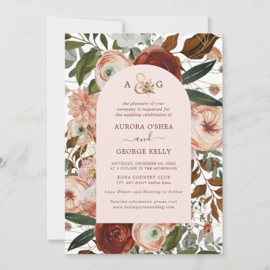 Pix Dezines Herbstliche Liebe H2 Marsala Rote Blum Einladung (Vorderseite)