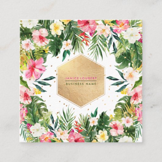 Pix Dezines Hibiskus Tropischer Dschungel Quadratische Visitenkarte (Vorderseite)