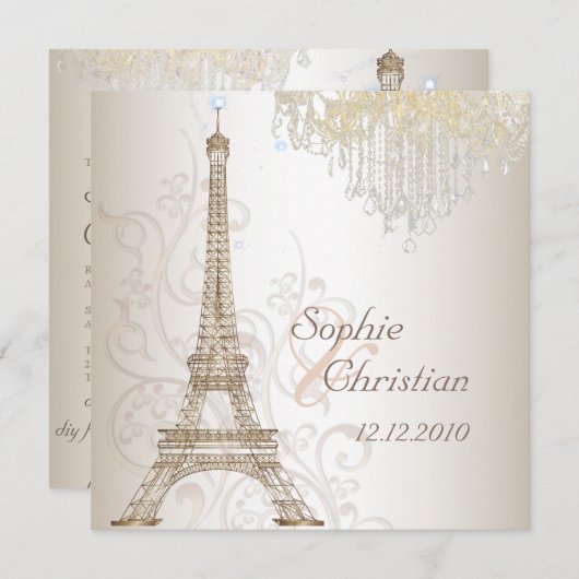 Pix Dezines Imitate Bronze Eiffelturm/Kronleuchter Einladung (Vorne/Hinten)