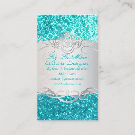 Pix Dezines Imitate Glitzer Aqua Blauer Garten Visitenkarte (Rückseite)