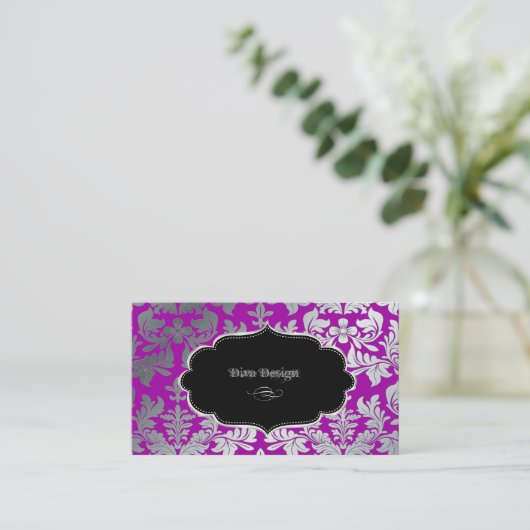 Pix Dezines Imitate lila Barockdamast Visitenkarte (Stehend Vorderseite)