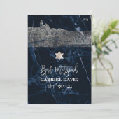 Pix Dezines Jerusalem Blauer Marmor Bar Mitzvah Einladung (Stehend Vorderseite)