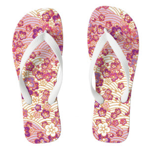 Pix Dezines kimono/pink sakura/Imitate chirimen Badesandalen