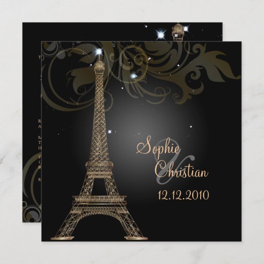 Pix Dezines la Tour eiffel/paris Einladung (Vorne/Hinten)