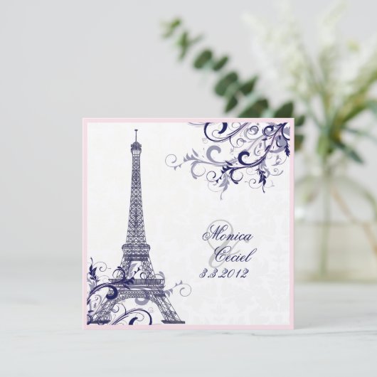 Pix Dezines la Tour eiffel/paris/METALLIC SILVER Einladung (Stehend Vorderseite)