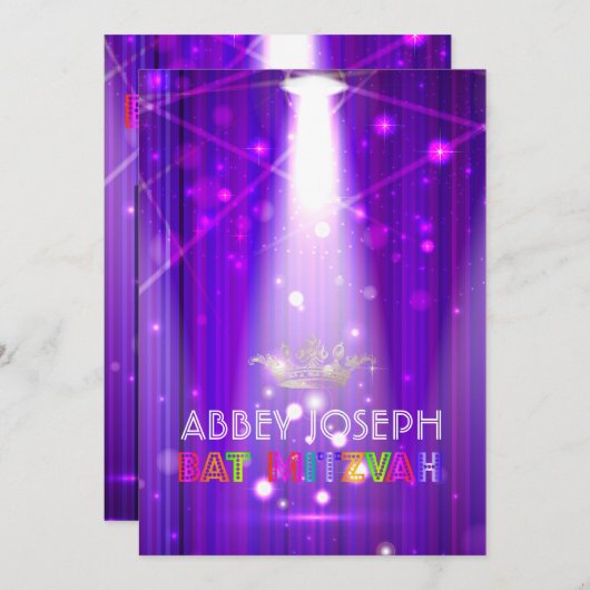Pix Dezines Laser / Neon Lights Bat Mitzvah Einladung (Vorne/Hinten)