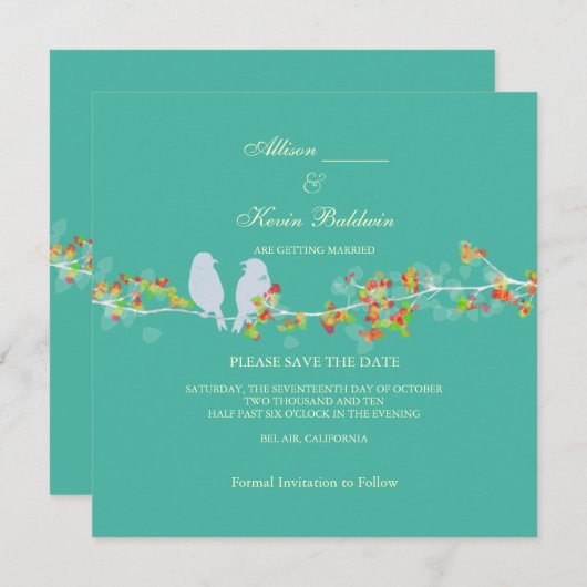 Pix Dezines LIEBT VÖGEL/DIY HINTERGRUNDFARBE Save The Date (Vorne/Hinten)