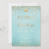 Pix Dezines Light Blue Gold Glitzer Bat Mitzvah Einladung (Vorderseite)