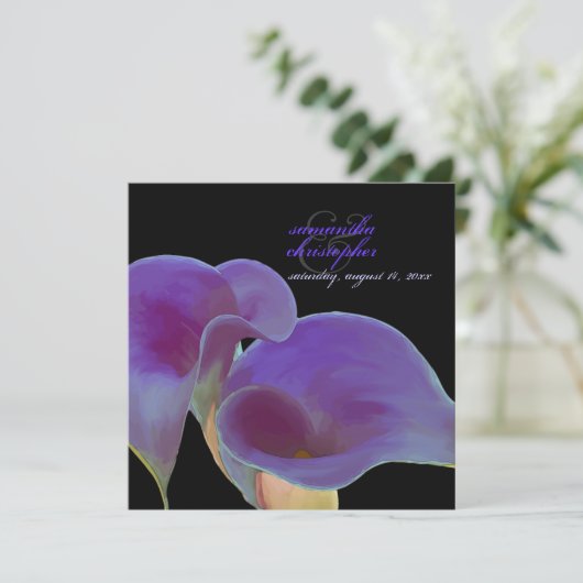 Pix Dezines lila Calla lilies/Deck Einladung (Stehend Vorderseite)