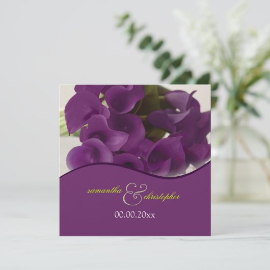 Pix Dezines lila Calla lilies/Deck Einladung (Stehend Vorderseite)