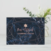 Pix Dezines Midnight Blue Marble Bar Mitzvah Einladung (Stehend Vorderseite)