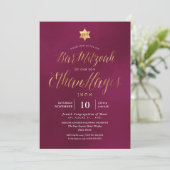 Pix Dezines Minimalistisch Burgundy Mitzvah, Scrip Einladung (Stehend Vorderseite)