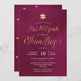 Pix Dezines Minimalistisch Burgundy Mitzvah, Scrip Einladung