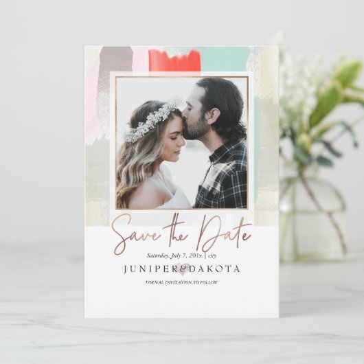 Pix Dezines Moderne Kunst, Coral+Mint Einladung (Stehend Vorderseite)