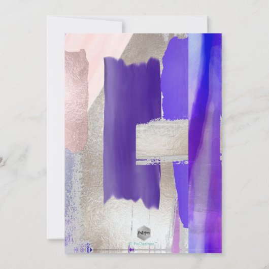 Pix Dezines Moderne Kunst, Lila Blütengrau Einladung (Rückseite)