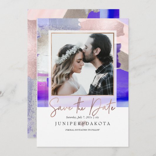 Pix Dezines Moderne Kunst, Lila Blütengrau Einladung (Vorne/Hinten)