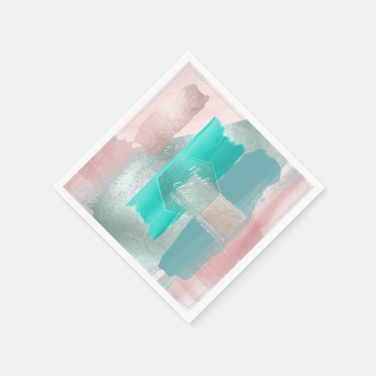 Pix Dezines Moderne Kunst, Rosa und Grün Hochzeit Serviette (Ecke)