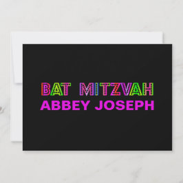 Pix Dezines Neon Lights Bat Mitzvah Einladung