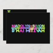 Pix Dezines Neon Lights B'nai Mitzvah ✡ Einladung (Vorne/Hinten)