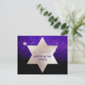 Pix Dezines Night Sky/Lila/Mitzvah Celebration Einladung (Stehend Vorderseite)