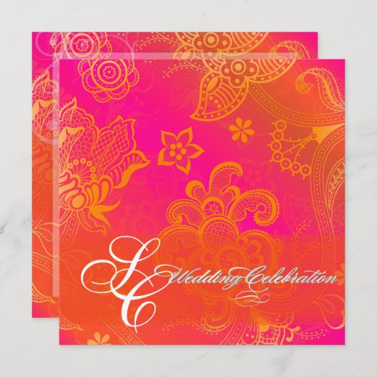 Pix Dezines orange Blumenspitze Einladung (Vorne/Hinten)