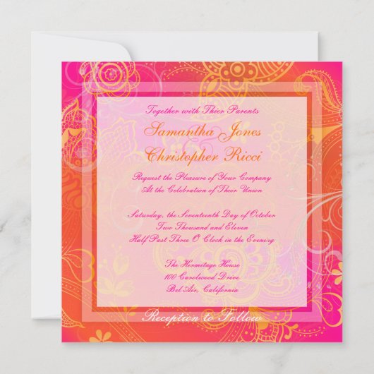 Pix Dezines orange Blumenspitze Einladung (Rückseite)