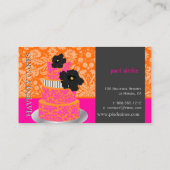 Pix Dezines Orange+Hot Pink Damask cake/pâtisserie Visitenkarte (Rückseite)