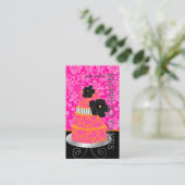 Pix Dezines Orange+Hot Pink Damask cake/pâtisserie Visitenkarte (Stehend Vorderseite)