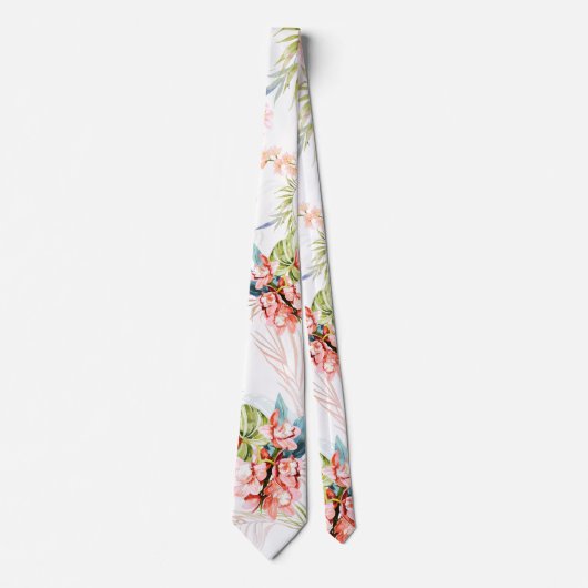 Pix Dezines Orchid Isle, Peach Orchids Blue Palms Krawatte (Vorderseite)