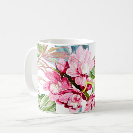 Pix Dezines Orchid Isle, Pink Cymbidium Orchid Kaffeetasse (Vorderseite Links)