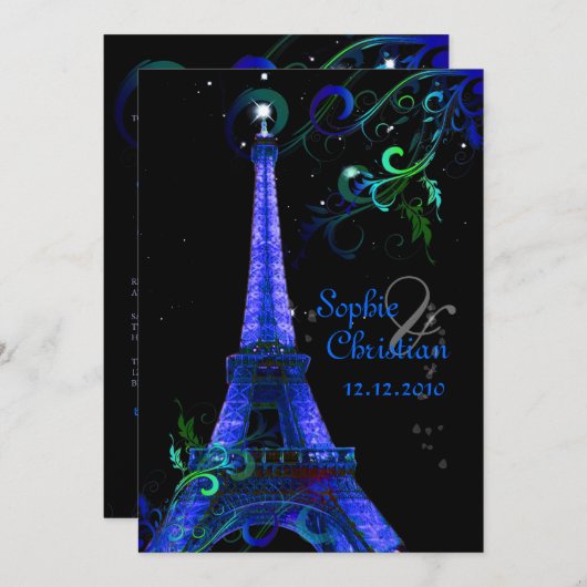 Pix Dezines Paris La Nuit, eiffelturm Einladung (Vorne/Hinten)