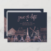 Pix Dezines/Paris Save the Date/Imitats Rose Gold Ankündigungspostkarte (Vorne/Hinten)