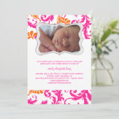 Pix Dezines Pavo Damask/Geburtsmeldung/Dusche Einladung (Stehend Vorderseite)