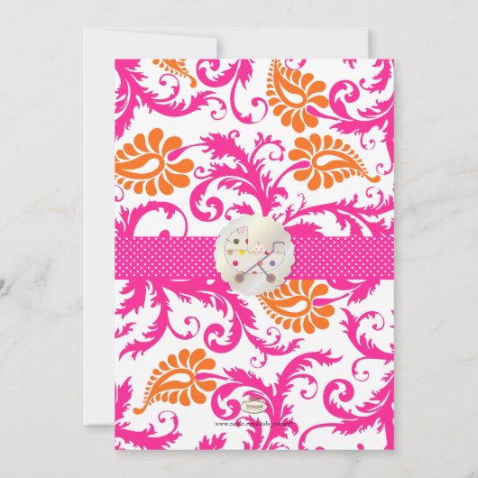 Pix Dezines Pavo Damask/Geburtsmeldung/Dusche Einladung (Rückseite)