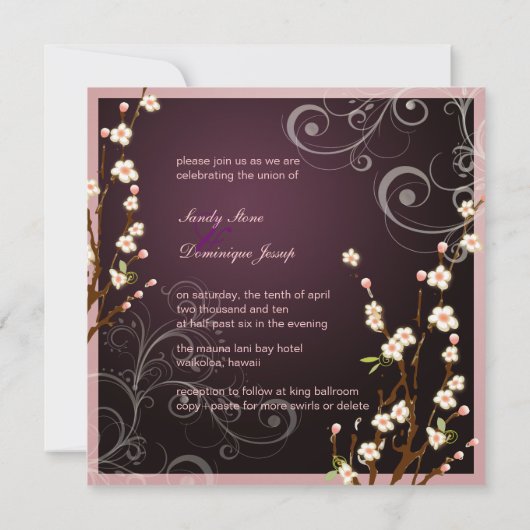 Pix Dezines Peach Sakura, Einladungen zur Hochzeit (Rückseite)