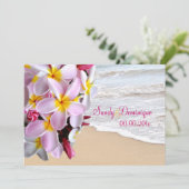 Pix Dezines pink plumeria lei/strand Einladung (Stehend Vorderseite)