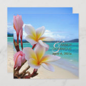 Pix Dezines Pink Plumeria + Strand Einladung (Vorne/Hinten)