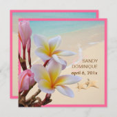 Pix Dezines Pink Plumeria + Strand + Seesterne Einladung (Vorne/Hinten)