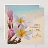 Pix Dezines Pink Plumeria + Strand + Seesterne Einladung (Vorne/Hinten)