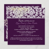 Pix Dezines Plum Moiré Damask/Crystal Chandelier Einladung (Vorne/Hinten)