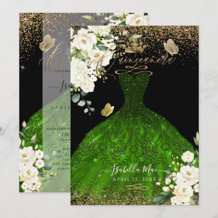 Pix Dezines Quinceanera Emerald Green Glitzer Gown Einladung
